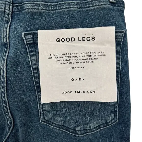 Good American Womens Good Legs Fray Waistband Skinny Jeans Size 0 Waist 25 - Picture 8 of 11